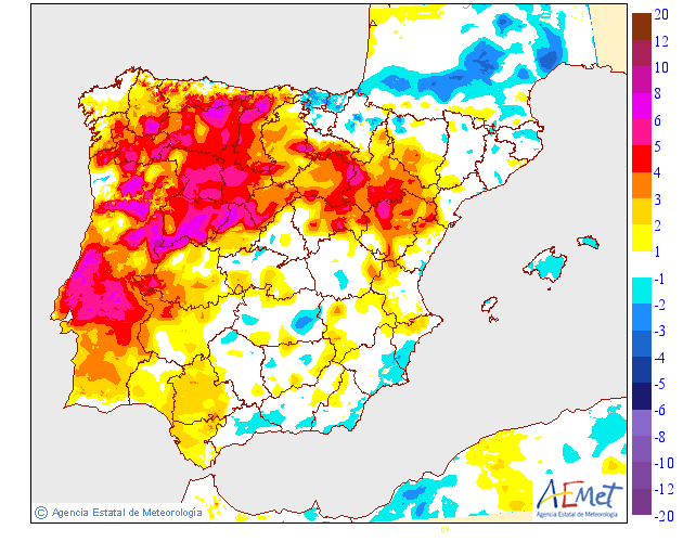 Variacin de las temperaturas mnimas respecto al da anterior