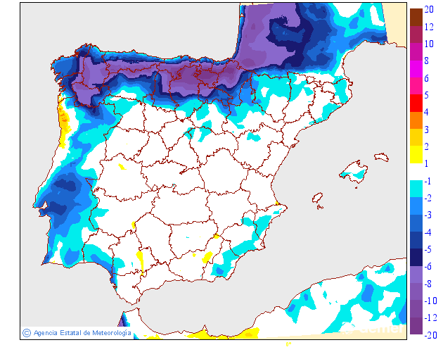 Maximum temperatures variation regarding the day before