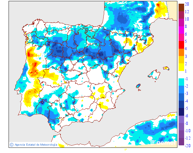 Minimum temperatures variation regarding the day before