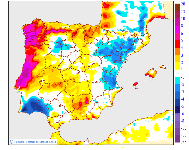 Variacin das temperaturas mximas respecto ao da anterior