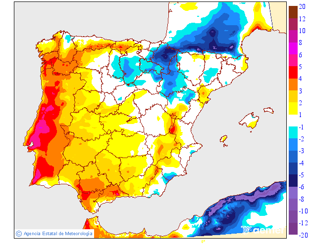 Variacin das temperaturas mximas respecto ao da anterior