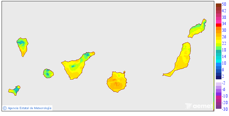 Minimum temperatures for tomorrow in the Canary Islands