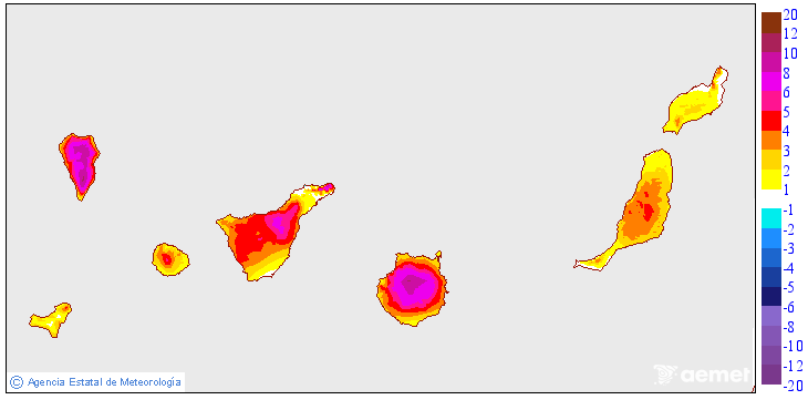 Variacin de las temperaturas mnimas respecto al da anterior
