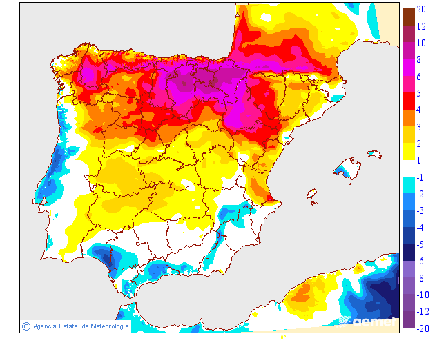 Variacin das temperaturas mximas respecto ao da anterior