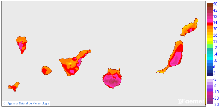 Maximum temperatures for tomorrow in the Canary Islands