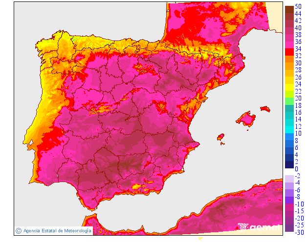 Maximum temperatures for tomorrow in the Peninsula and Balearic Islands