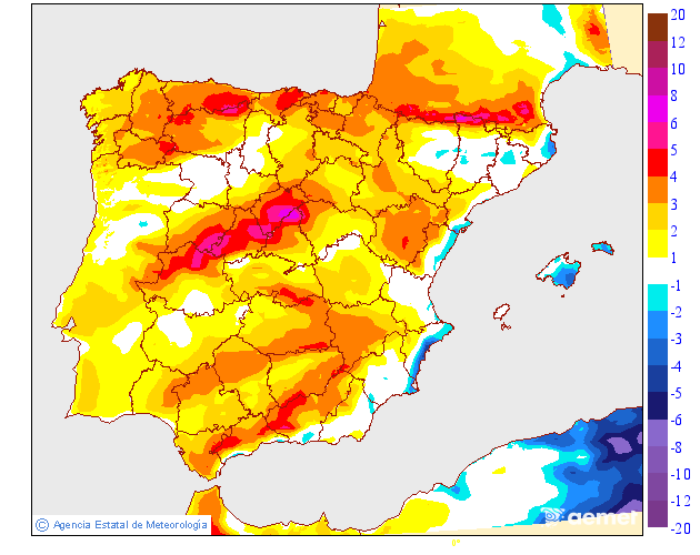 Variacin de las temperaturas mximas respecto al da anterior
