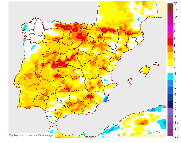 Variacin de las temperaturas mnimas respecto al da anterior