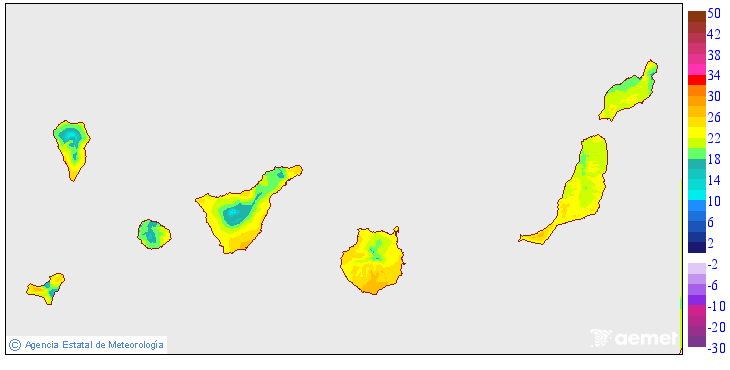 Minimum temperatures for the day after tomorrow in the Canary Islands