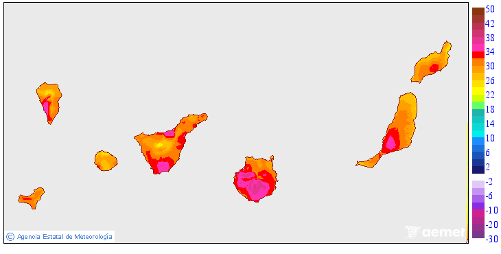 Maximum temperatures for the day after tomorrow in the Canary Islands