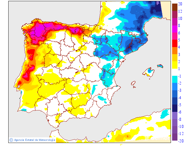 Maximum temperatures variation regarding the day before
