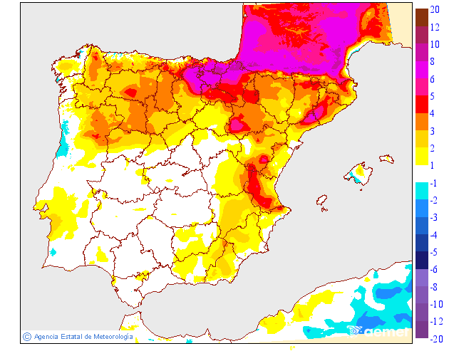 Variacin das temperaturas mximas respecto ao da anterior