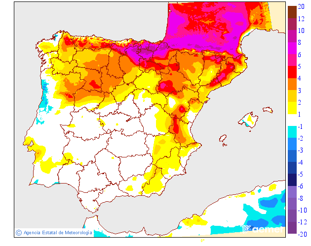 Variacin das temperaturas mximas respecto ao da anterior
