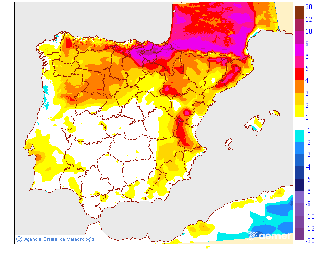Variaci de les temperatures mximes respecte al dia anterior