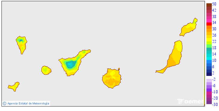 Minimum temperatures for tomorrow in the Canary Islands