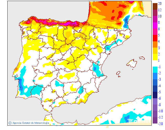 Maximum temperatures variation regarding the day before