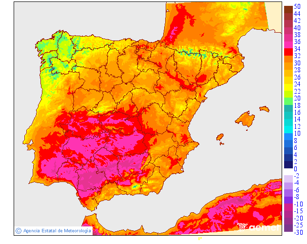 Maximum temperatures for tomorrow in the Peninsula and Balearic Islands