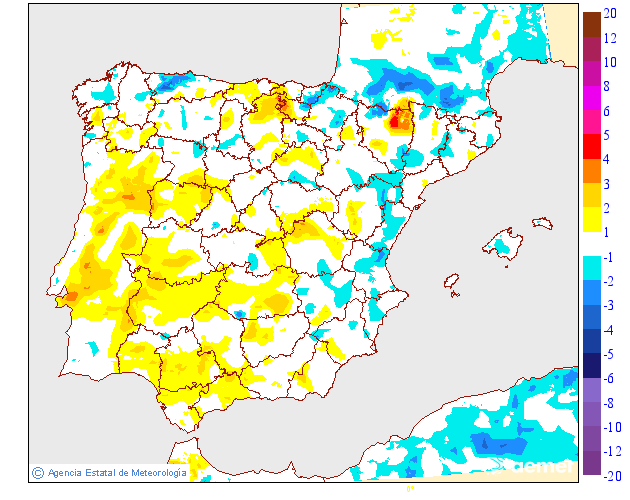 Minimum temperatures variation regarding the day before