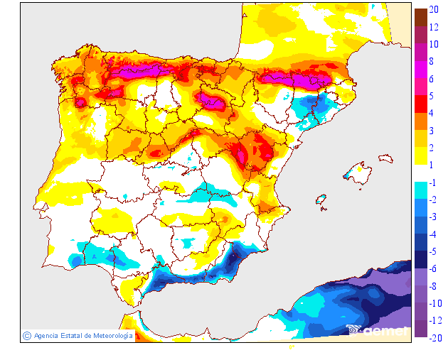 Maximum temperatures variation regarding the day before