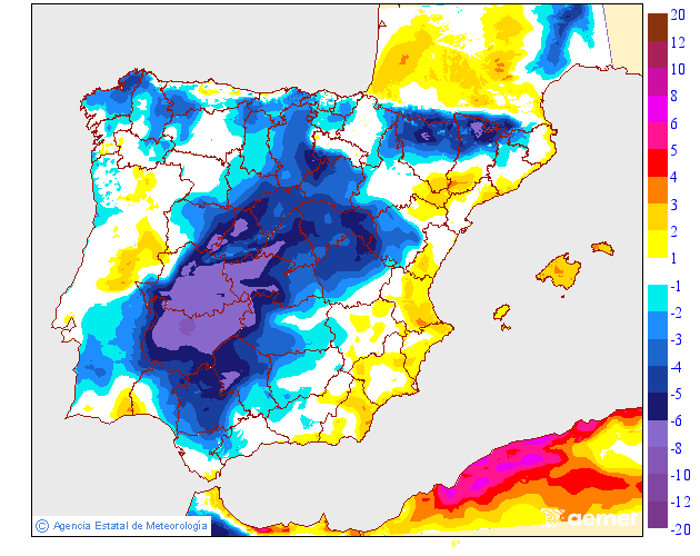 Maximum temperatures variation regarding the day before