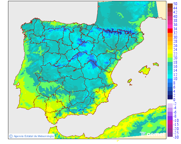 Maximum temperatures for tomorrow in the Peninsula and Balearic Islands