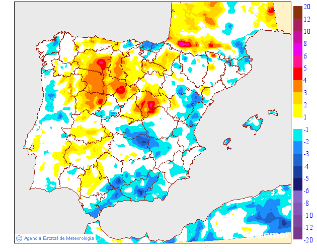 Minimum temperatures variation regarding the day before
