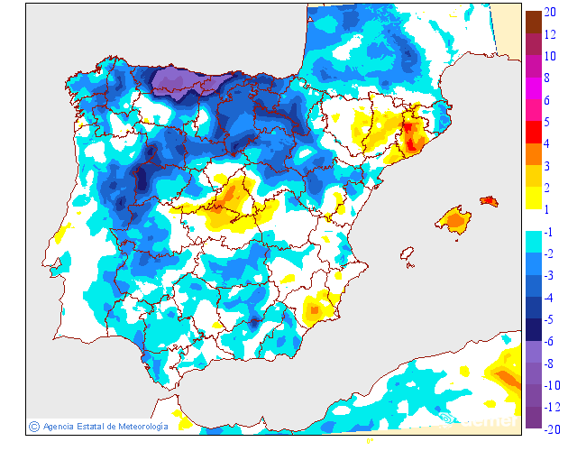 Minimum temperatures variation regarding the day before