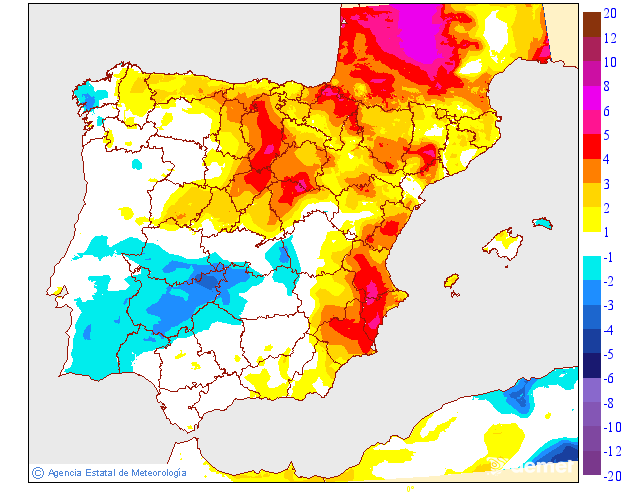 Maximum temperatures variation regarding the day before
