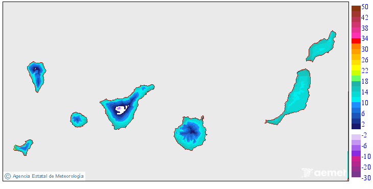 Minimum temperatures for the day after tomorrow in the Canary Islands