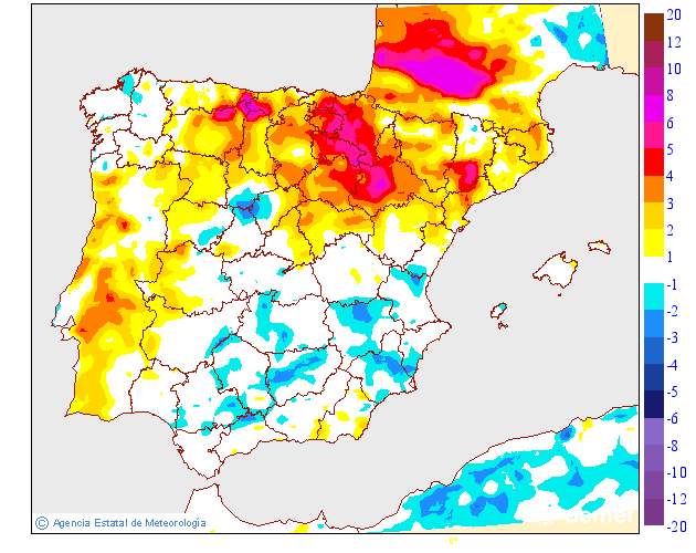 Minimum temperatures variation regarding the day before
