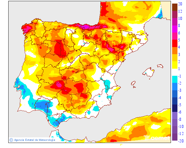 Maximum temperatures variation regarding the day before