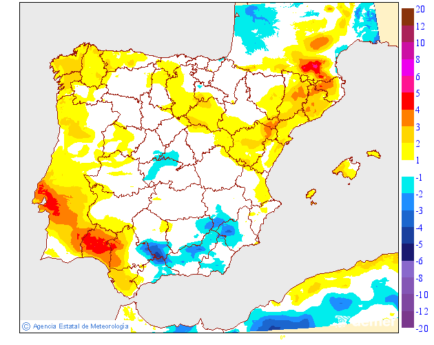Variaci�n de las temperaturas m�ximas respecto al d�a anterior