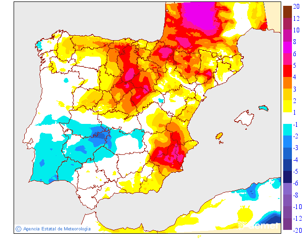 Maximum temperatures variation regarding the day before