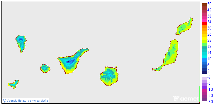 Maximum temperatures for today in the Canary Islands