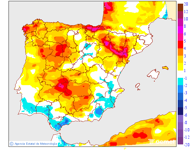 Maximum temperatures variation regarding the day before