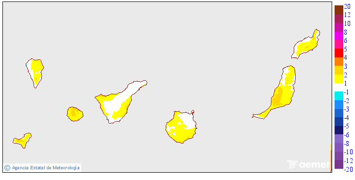 Variaci�n de las temperaturas m�nimas respecto al d�a anterior
