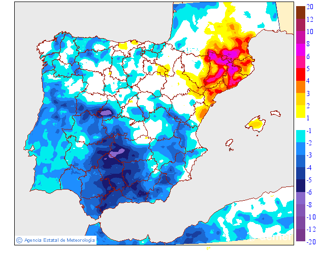 Variaci�n das temperaturas m�nimas respecto ao d�a anterior