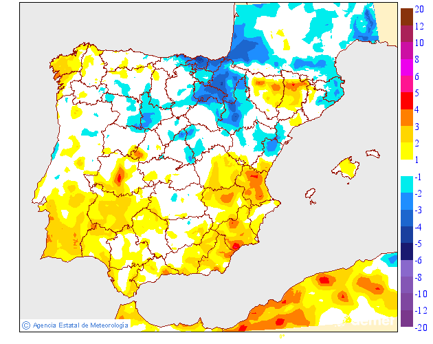 Variaci�n das temperaturas m�nimas respecto ao d�a anterior