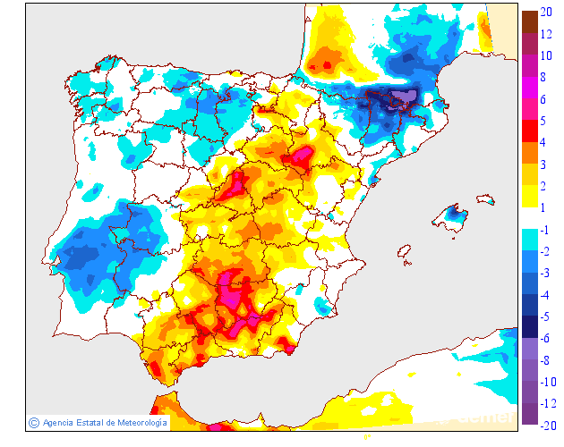 Variaci�n de las temperaturas m�nimas respecto al d�a anterior