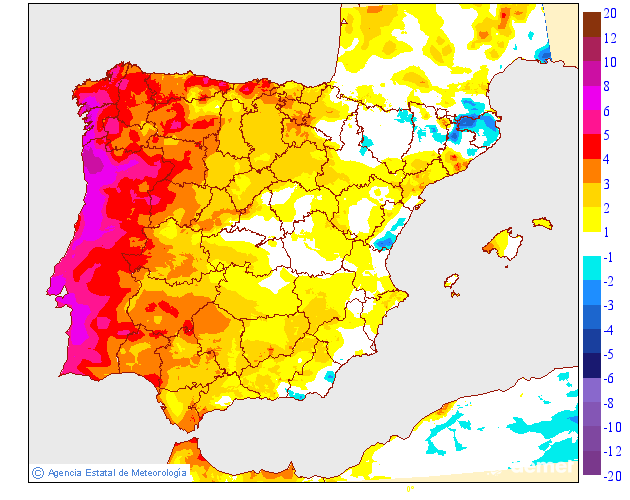 Variaci�n de las temperaturas m�nimas respecto al d�a anterior