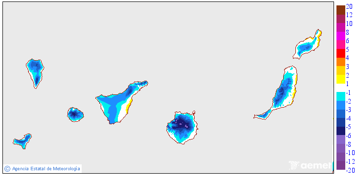 Maximum temperatures variation regarding the day before