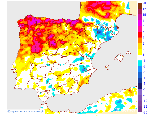 Minimum temperatures variation regarding the day before