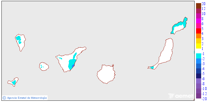 Variaci�n das temperaturas m�nimas respecto ao d�a anterior