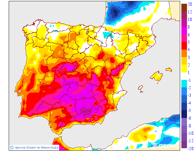 Tenperatura maximoen aldaketa aurreko egunarekiko