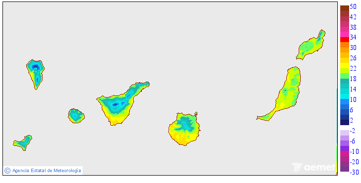 Maximum temperatures for tomorrow in the Canary Islands