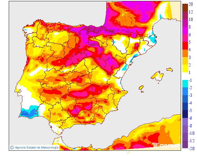 Variaci�n das temperaturas m�ximas respecto ao d�a anterior