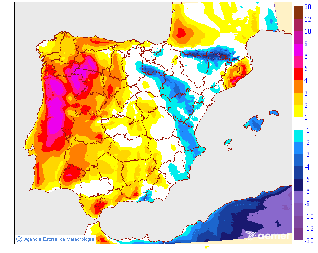Variaci� de les temperatures m�ximes respecte al dia anterior