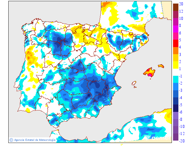 Minimum temperatures variation regarding the day before