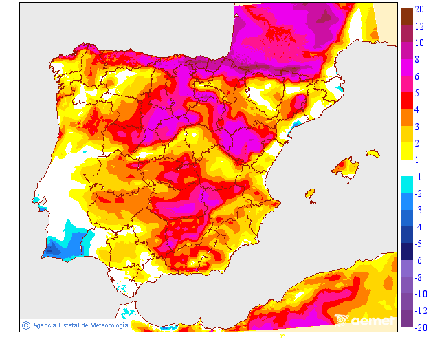 Variaci� de les temperatures m�ximes respecte al dia anterior