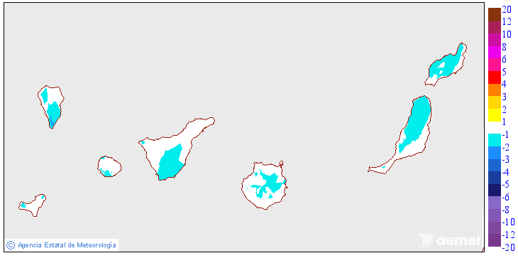 Variaci�n de las temperaturas m�nimas respecto al d�a anterior